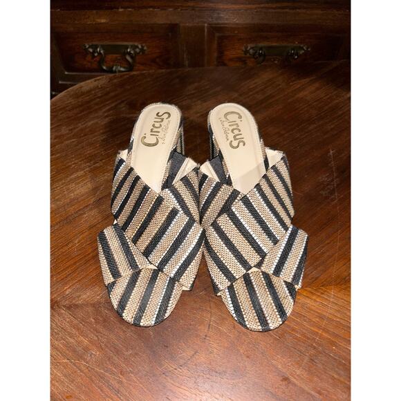 Circus by Sam Edelman  Stevie  Hippie Edgy Preppy Brown Stripe Mule Chunky Heels - Picture 1 of 9